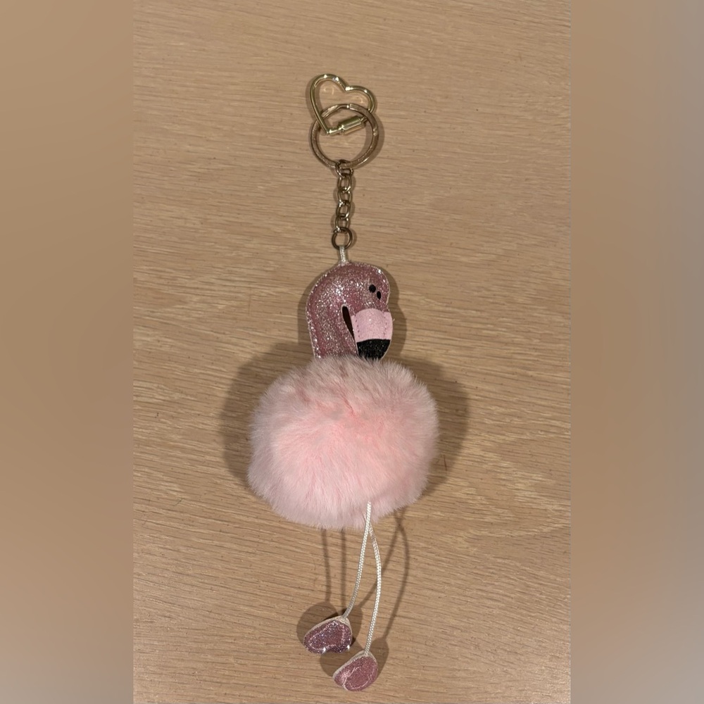 Pink Flamingo Pom Pom Keychain